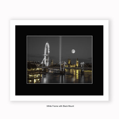 London - Big Ben & London Eye Moon - Mounted & Framed Art Print