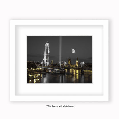 London - Big Ben & London Eye Moon - Mounted & Framed Art Print