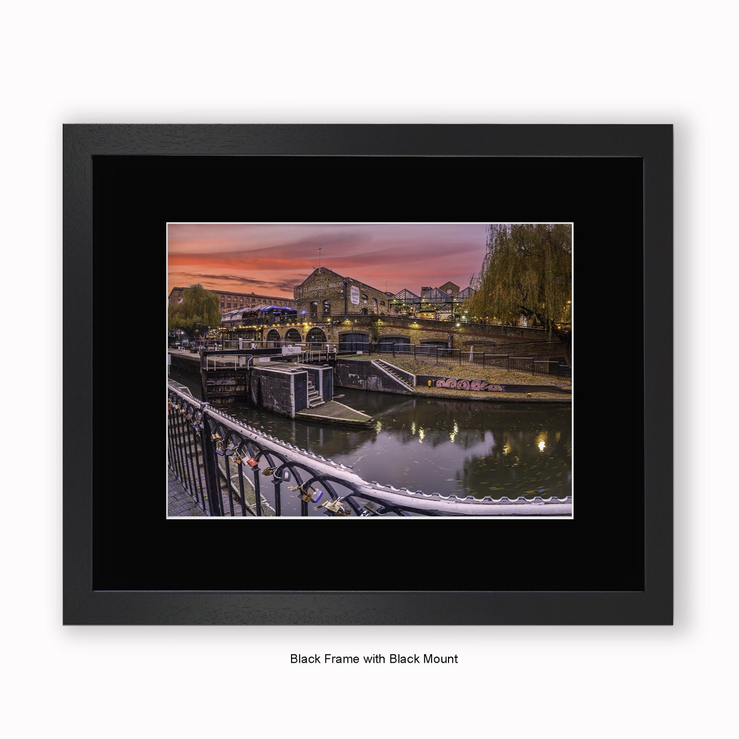 London - Camden Lock Red Sky - Mounted & Framed Art Print