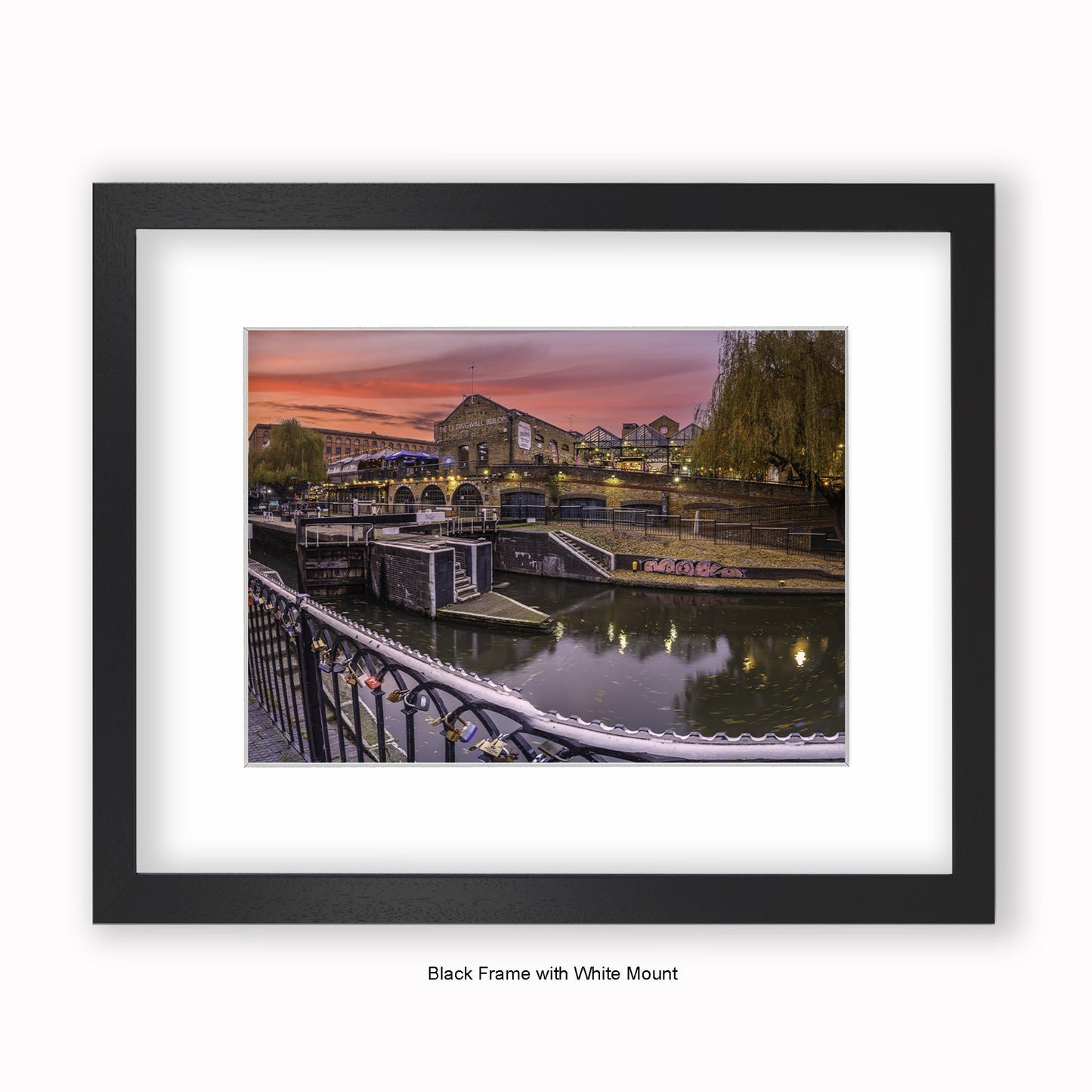 London - Camden Lock Red Sky - Mounted & Framed Art Print