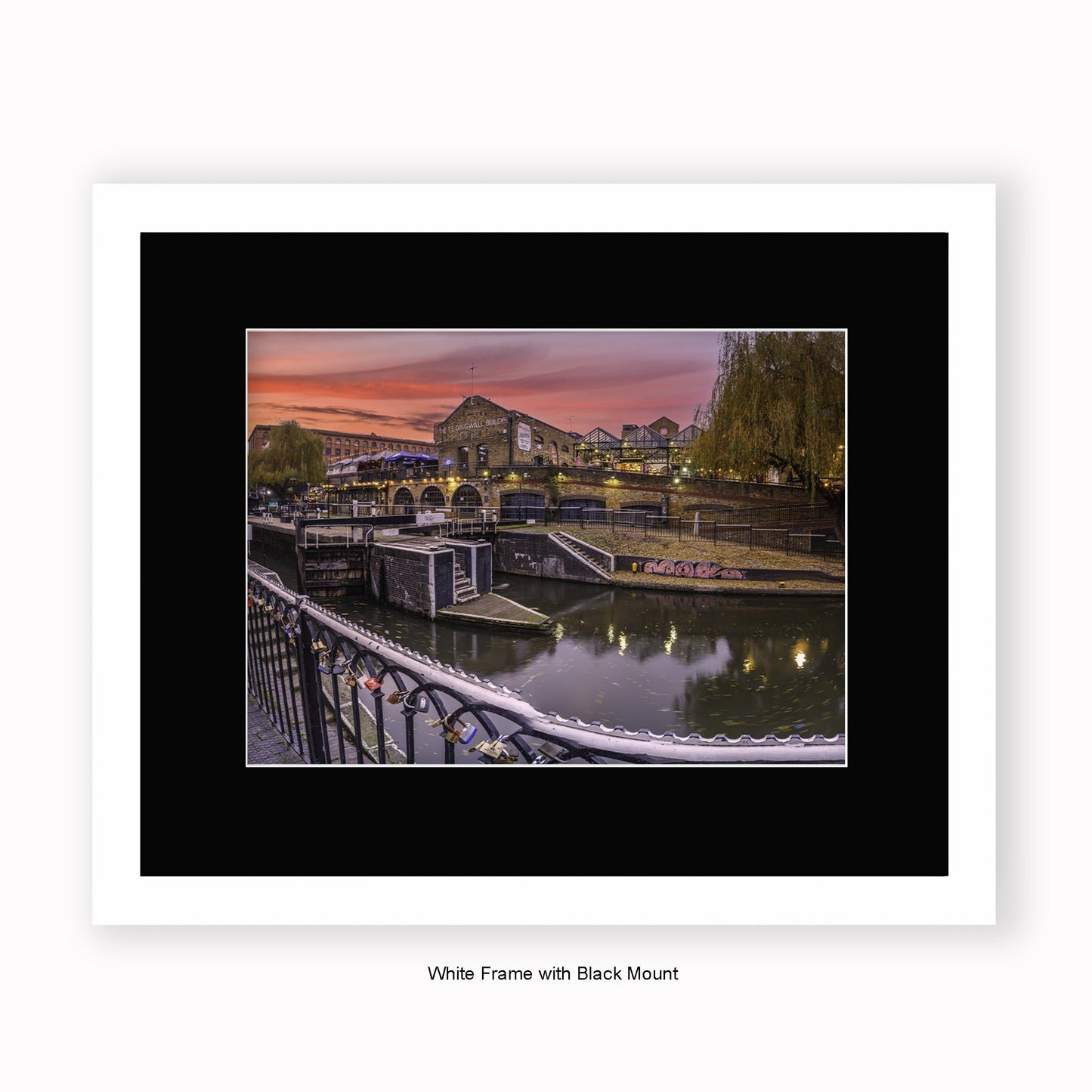 London - Camden Lock Red Sky - Mounted & Framed Art Print
