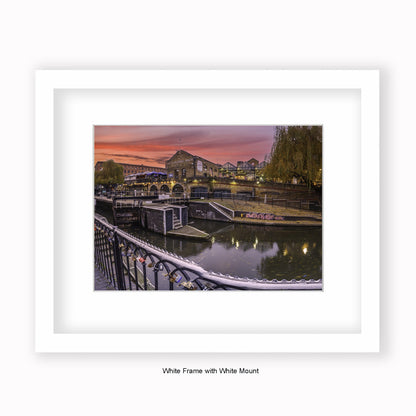 London - Camden Lock Red Sky - Mounted & Framed Art Print