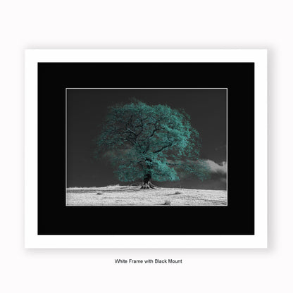 Green Tree b/w Background - Mounted & Framed Art Print