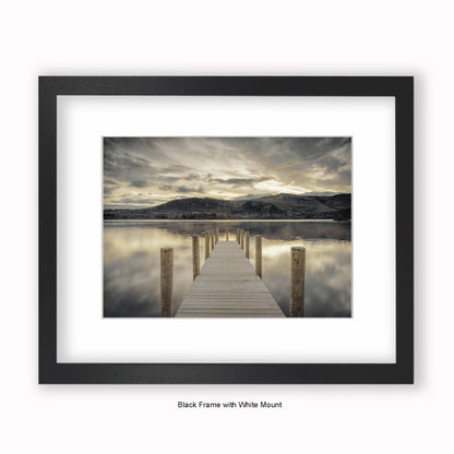 Lake District - Jetty Sepia - Mounted & Framed Art Print