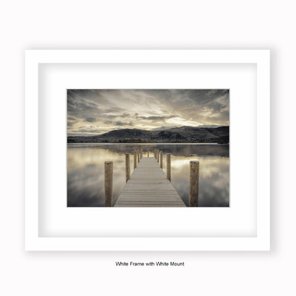 Lake District - Jetty Sepia - Mounted & Framed Art Print