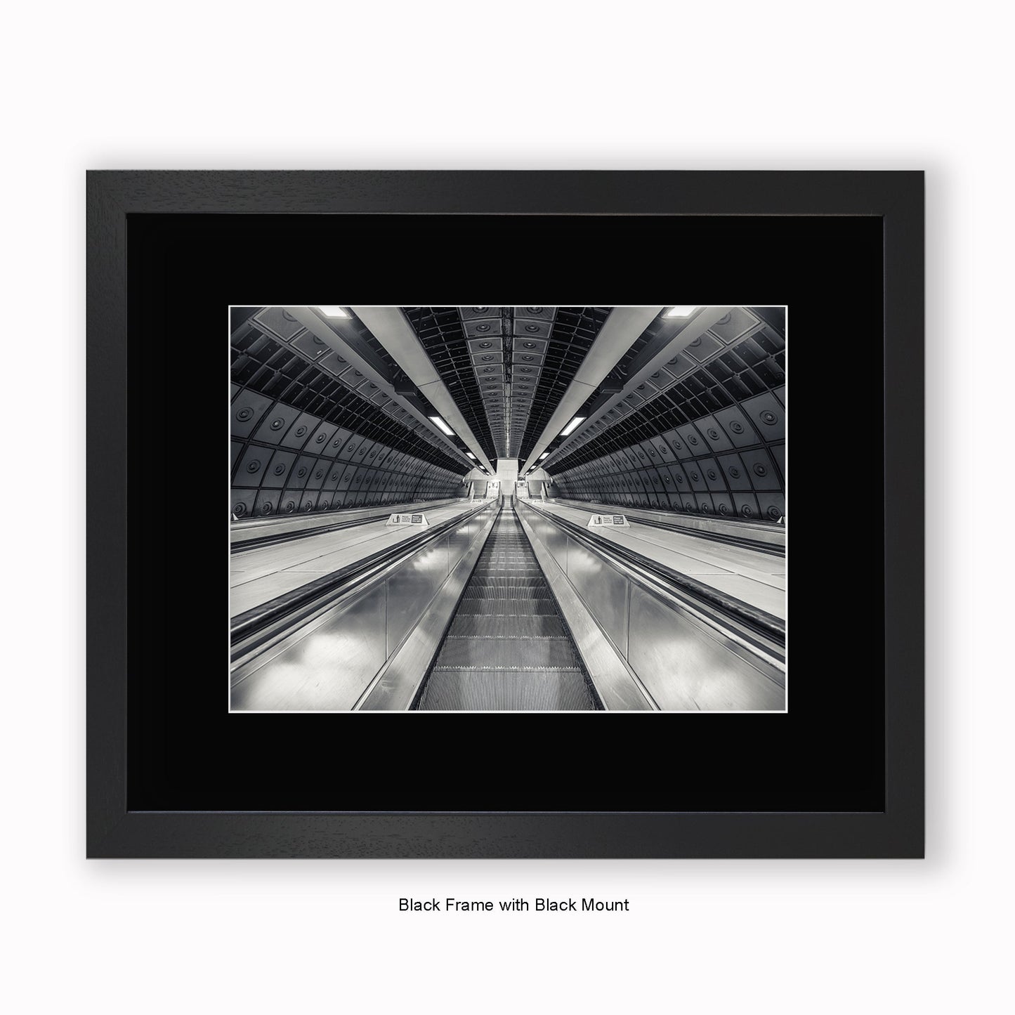 London - Undergound Escalators b/w - Mounted & Framed Art Print