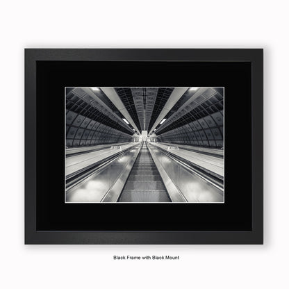 London - Undergound Escalators b/w - Mounted & Framed Art Print