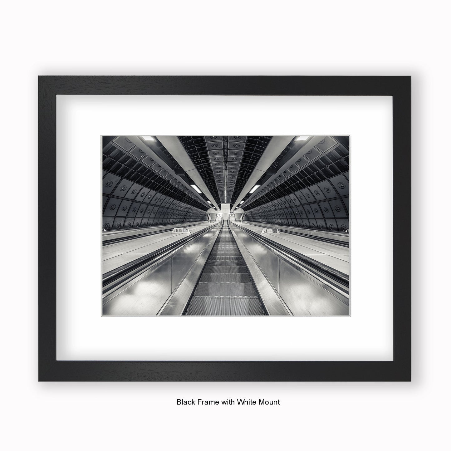 London - Undergound Escalators b/w - Mounted & Framed Art Print