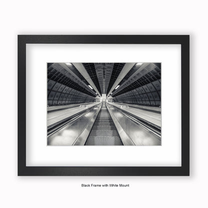 London - Undergound Escalators b/w - Mounted & Framed Art Print