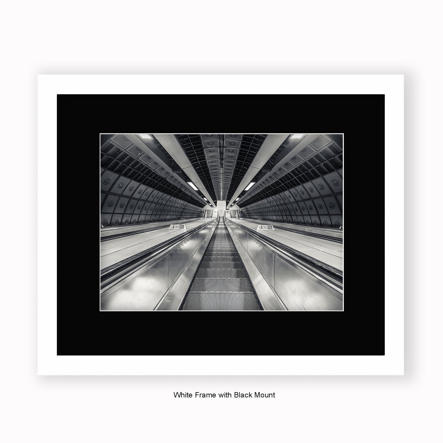 London - Undergound Escalators b/w - Mounted & Framed Art Print