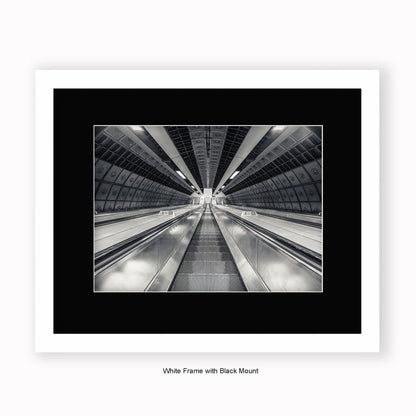 London - Undergound Escalators b/w - Mounted & Framed Art Print
