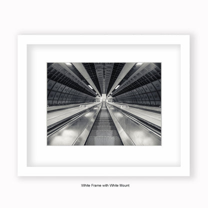 London - Undergound Escalators b/w - Mounted & Framed Art Print