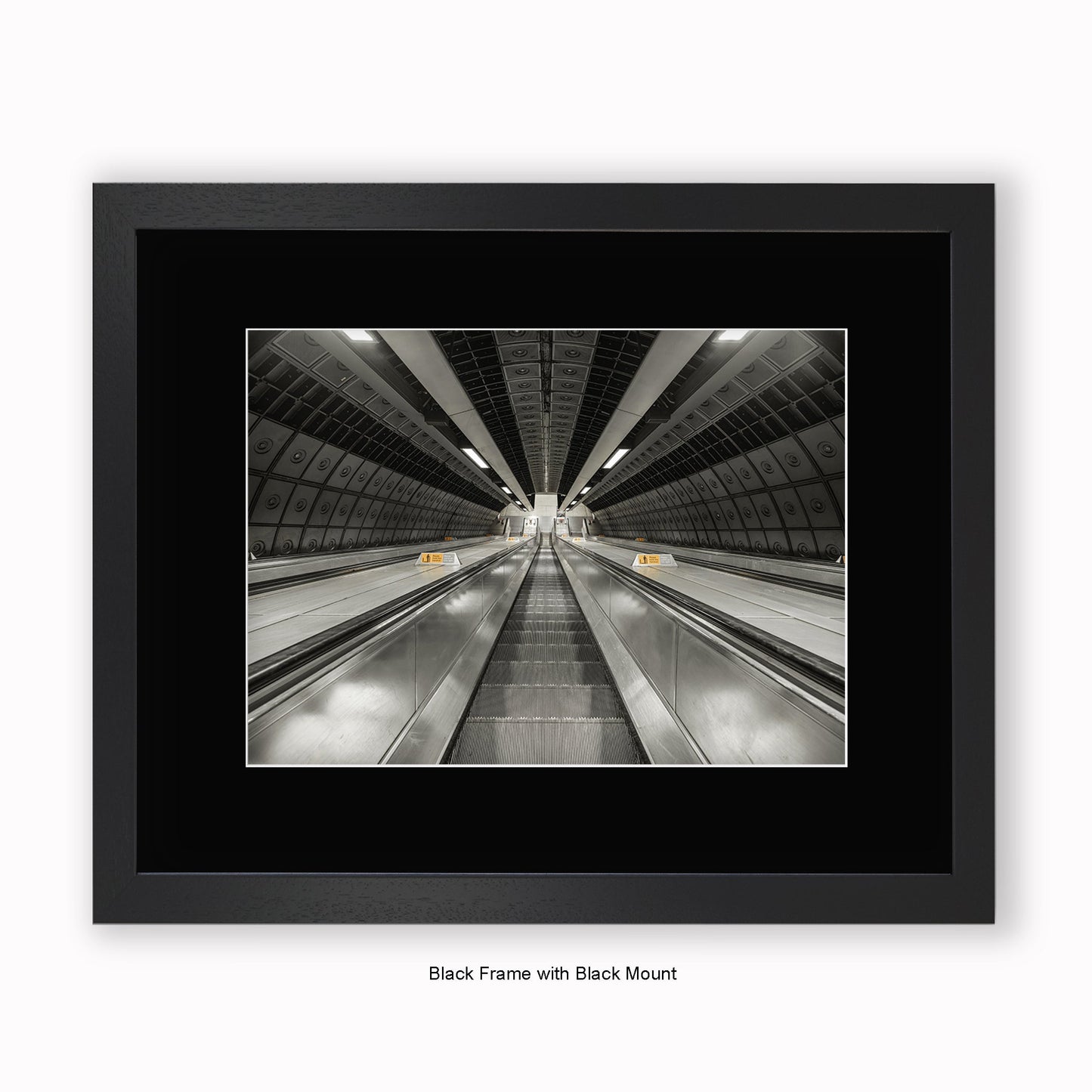 London - Undergound Escalators Sepia - Mounted & Framed Art Print