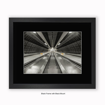 London - Undergound Escalators Sepia - Mounted & Framed Art Print