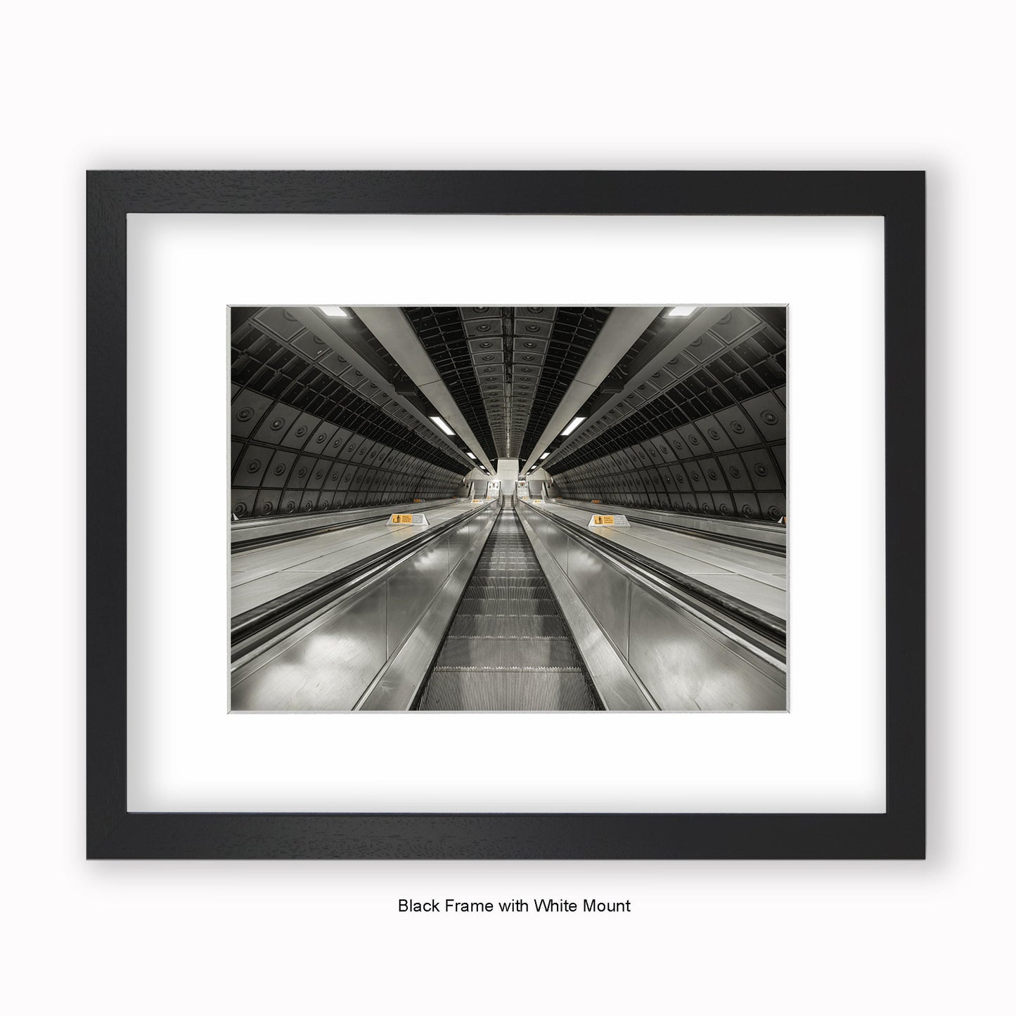 London - Undergound Escalators Sepia - Mounted & Framed Art Print
