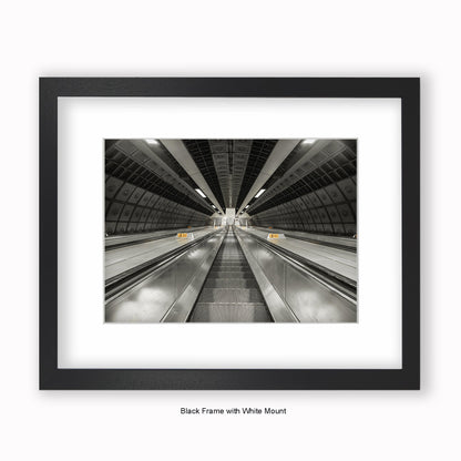 London - Undergound Escalators Sepia - Mounted & Framed Art Print