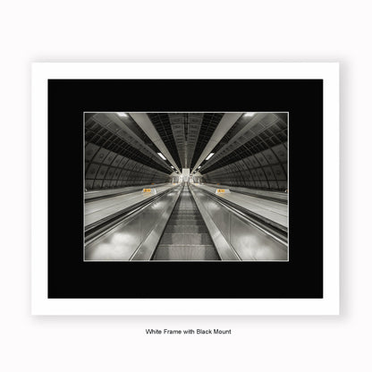 London - Undergound Escalators Sepia - Mounted & Framed Art Print