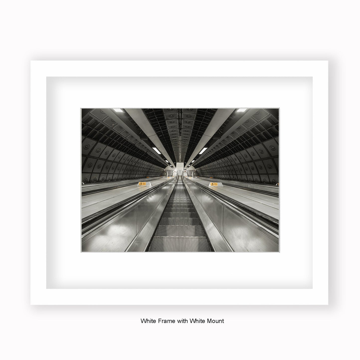 London - Undergound Escalators Sepia - Mounted & Framed Art Print