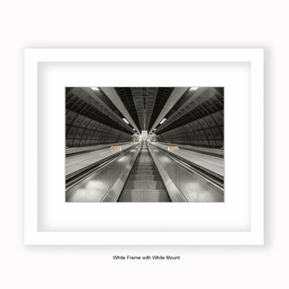 London - Undergound Escalators Sepia - Mounted & Framed Art Print