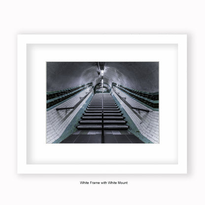 London - Undergound Stairs Black & Green Stripes - Mounted & Framed Art Print