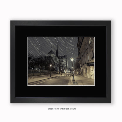 France - Notre Dame De Paris - Star Trails - Mounted & Framed Art Print