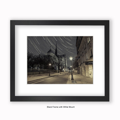France - Notre Dame De Paris - Star Trails - Mounted & Framed Art Print