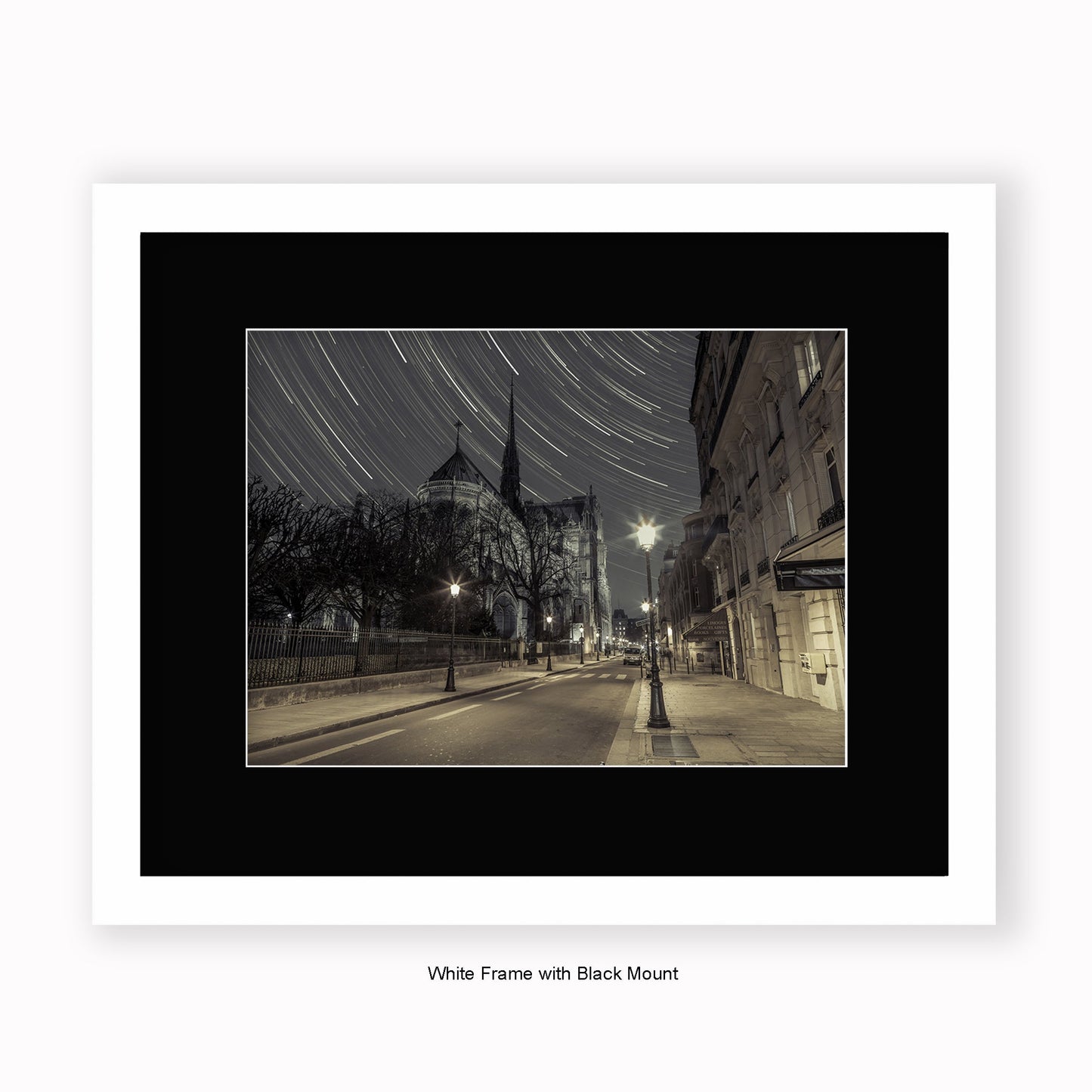 France - Notre Dame De Paris - Star Trails - Mounted & Framed Art Print