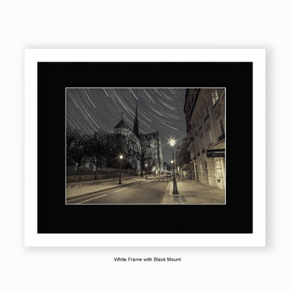 France - Notre Dame De Paris - Star Trails - Mounted & Framed Art Print