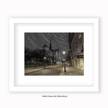 France - Notre Dame De Paris - Star Trails - Mounted & Framed Art Print