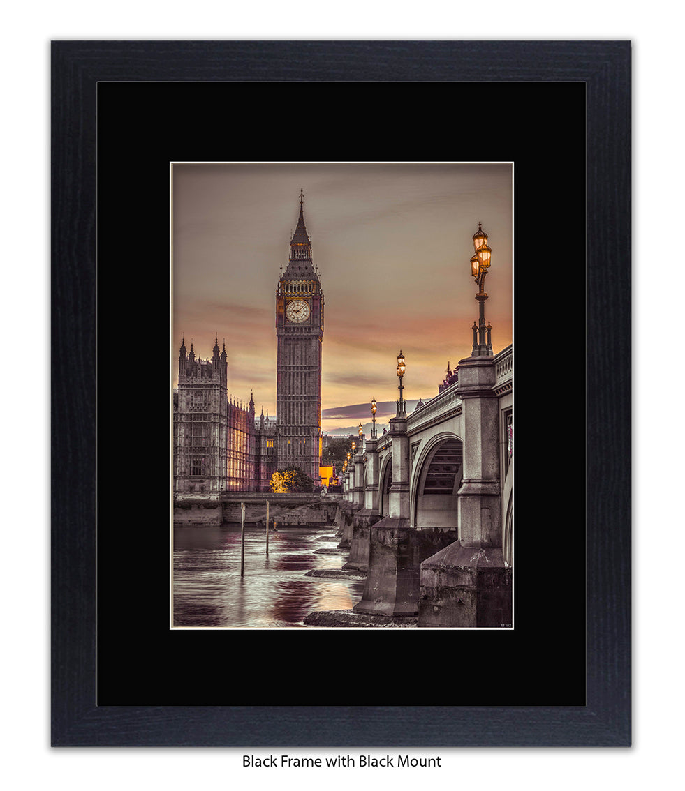 London - Big Ben Westminster Bridge - Mounted & Framed Art Print