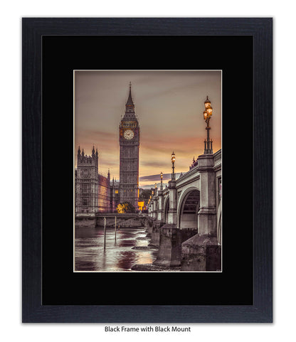 London - Big Ben Westminster Bridge - Mounted & Framed Art Print