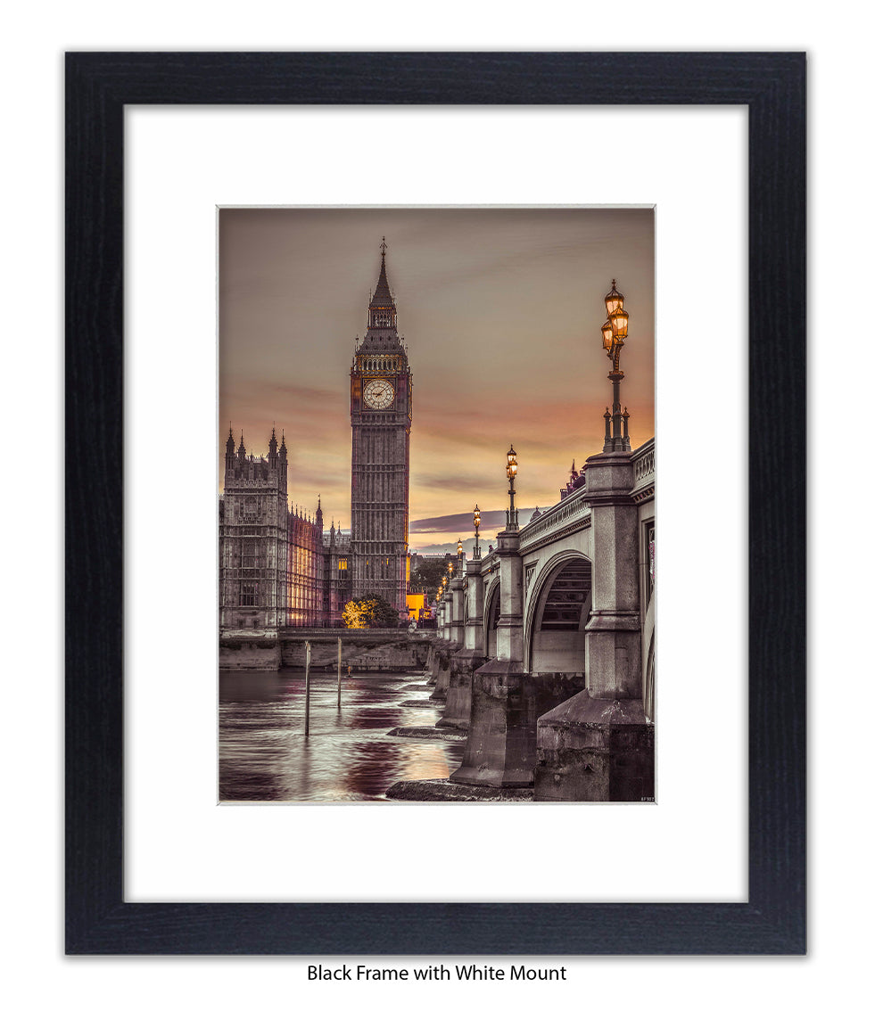 London - Big Ben Westminster Bridge - Mounted & Framed Art Print