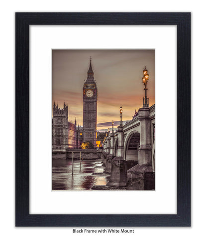 London - Big Ben Westminster Bridge - Mounted & Framed Art Print