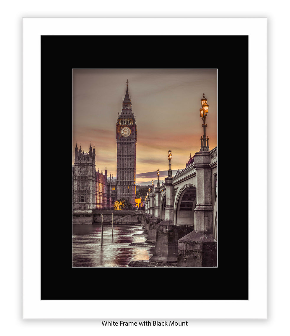 London - Big Ben Westminster Bridge - Mounted & Framed Art Print