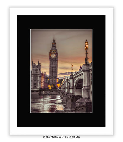 London - Big Ben Westminster Bridge - Mounted & Framed Art Print