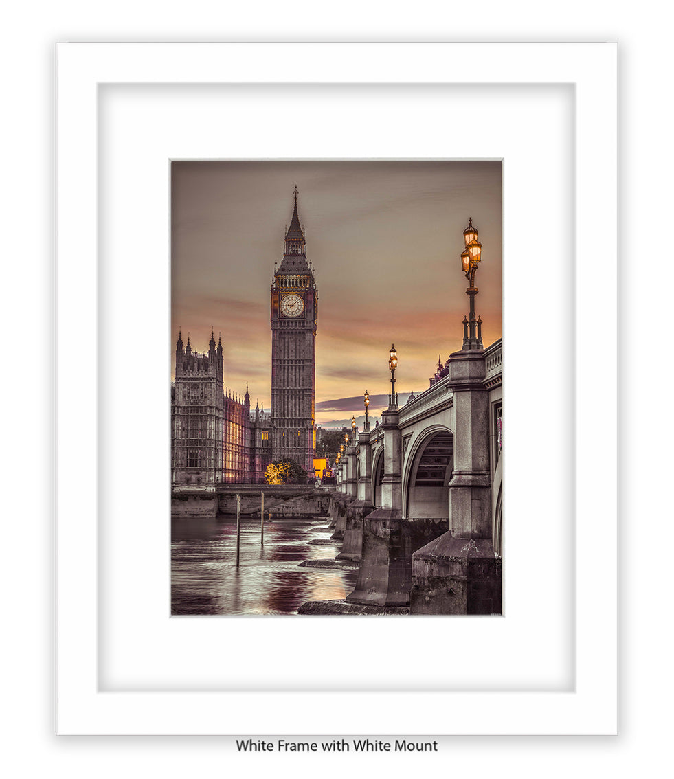 London - Big Ben Westminster Bridge - Mounted & Framed Art Print