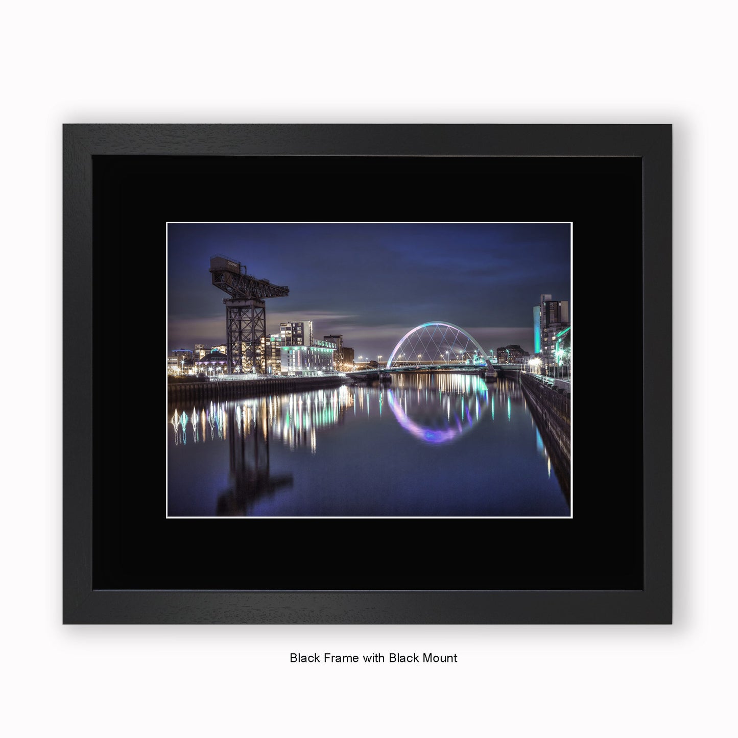 Scotland - Glasgow - Crane & Squinty Bridge Nighttime-  Mounted & Framed Art Print