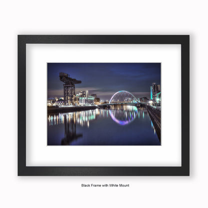 Scotland - Glasgow - Crane & Squinty Bridge Nighttime-  Mounted & Framed Art Print