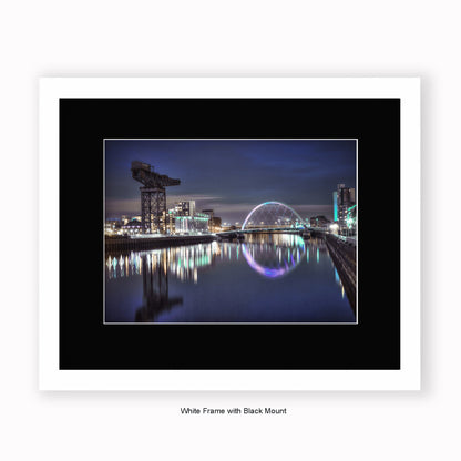Scotland - Glasgow - Crane & Squinty Bridge Nighttime-  Mounted & Framed Art Print