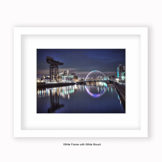 Scotland - Glasgow - Crane & Squinty Bridge Nighttime-  Mounted & Framed Art Print