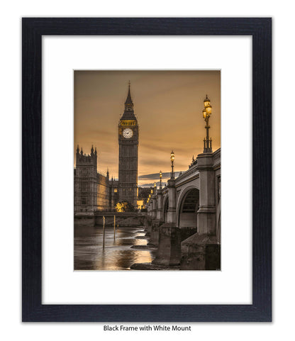London - Big Ben Westminster Bridge Sunset Tone - Mounted & Framed Art Print