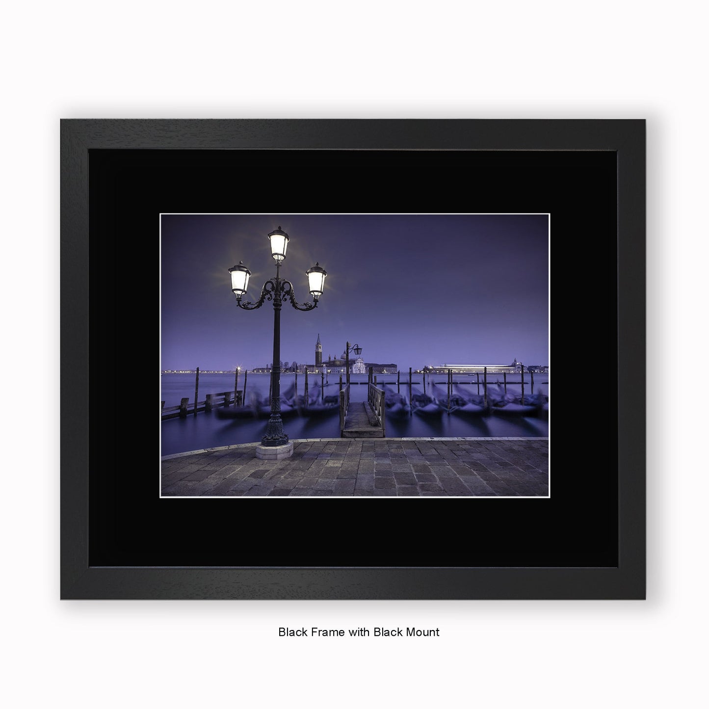 Italy - Venice Nighttime Gondolas - Mounted & Framed Art Print