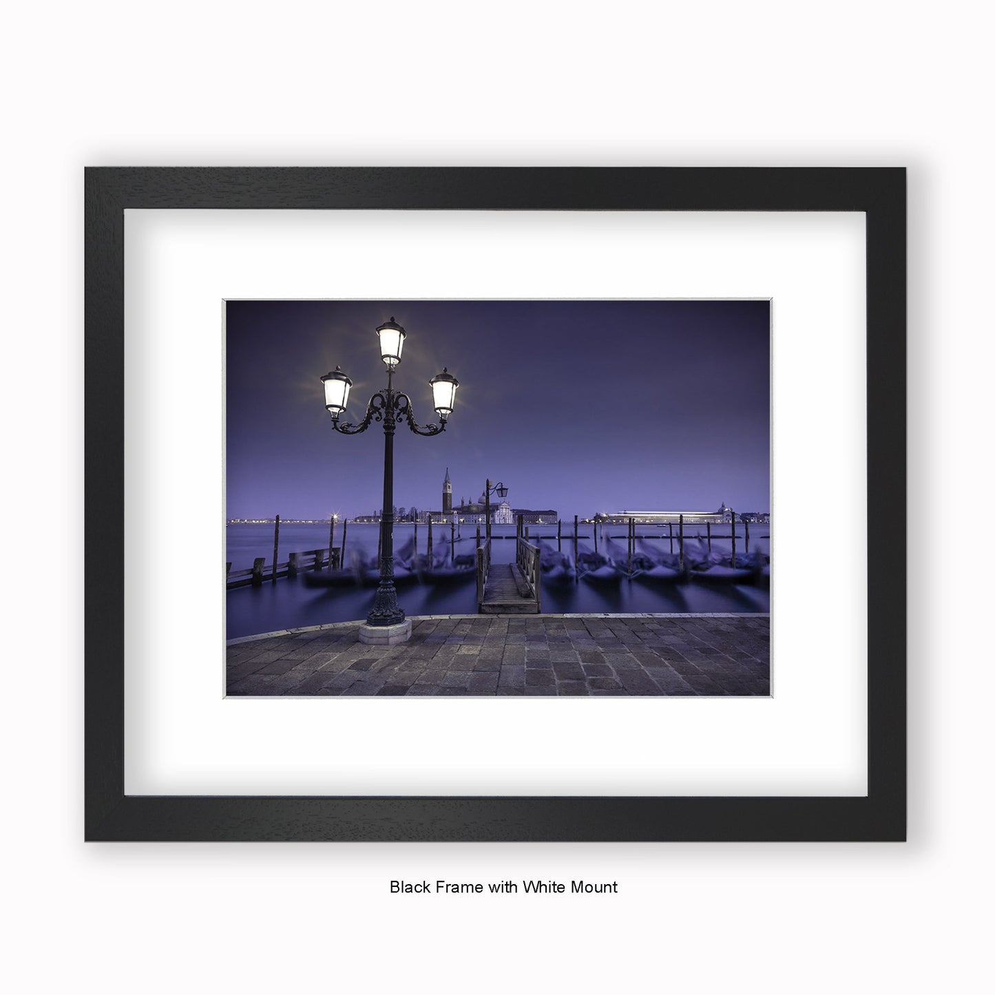 Italy - Venice Nighttime Gondolas - Mounted & Framed Art Print