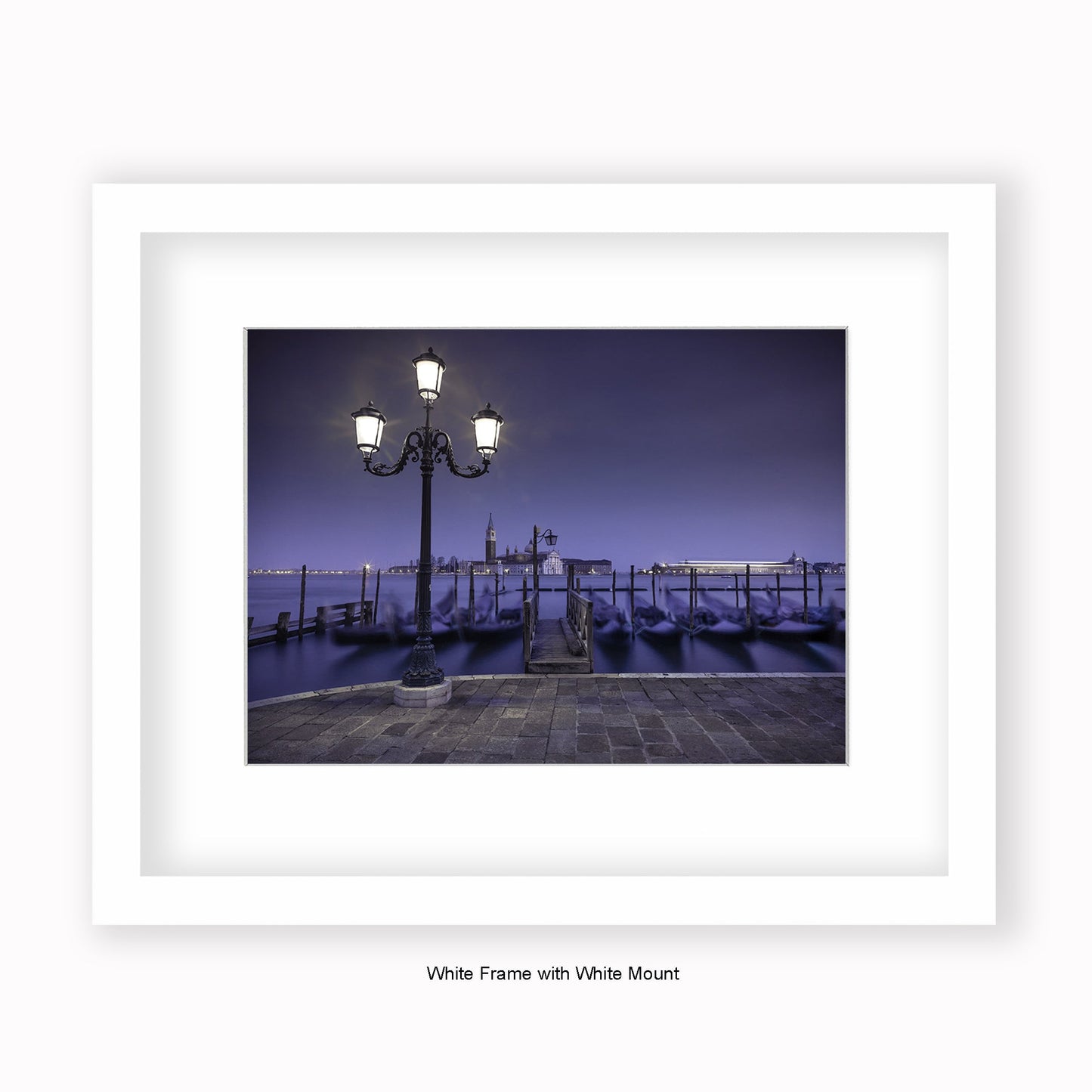 Italy - Venice Nighttime Gondolas - Mounted & Framed Art Print