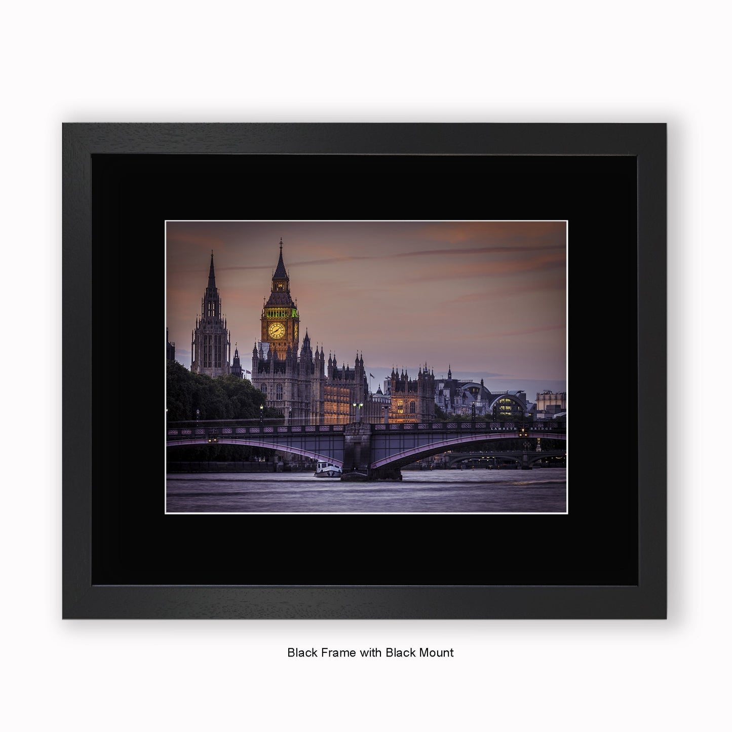 London - Big Ben River Thames Close Up 8.08pm - Mounted & Framed Art Print