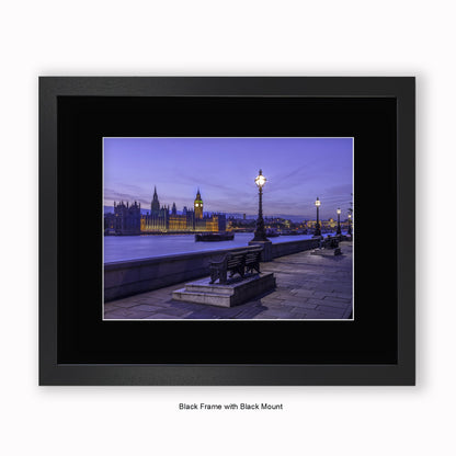 London - Embankment Peaceful Night - Mounted & Framed Art Print
