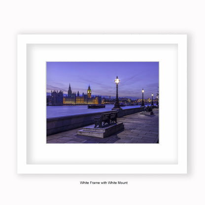 London - Embankment Peaceful Night - Mounted & Framed Art Print