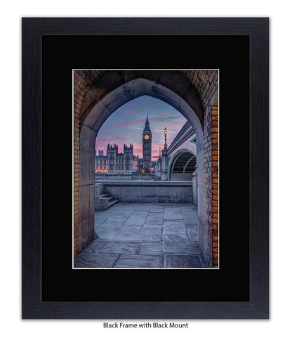 London - Big Ben Archway View Colour - Mounted & Framed Art Print
