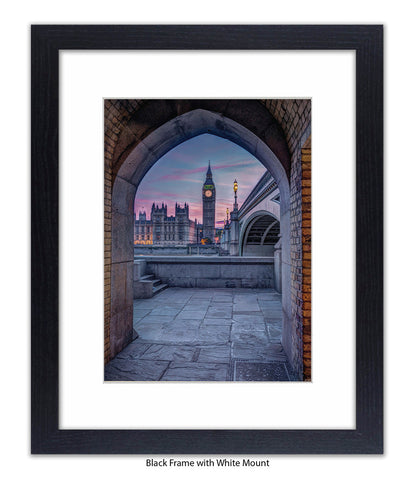 London - Big Ben Archway View Colour - Mounted & Framed Art Print