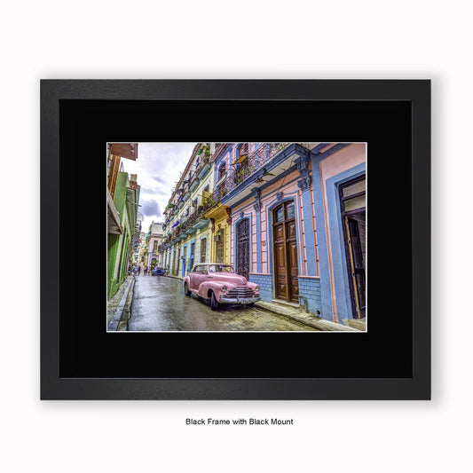 Cuba - Pink Car Reg P184598 - Mounted & Framed Art Print